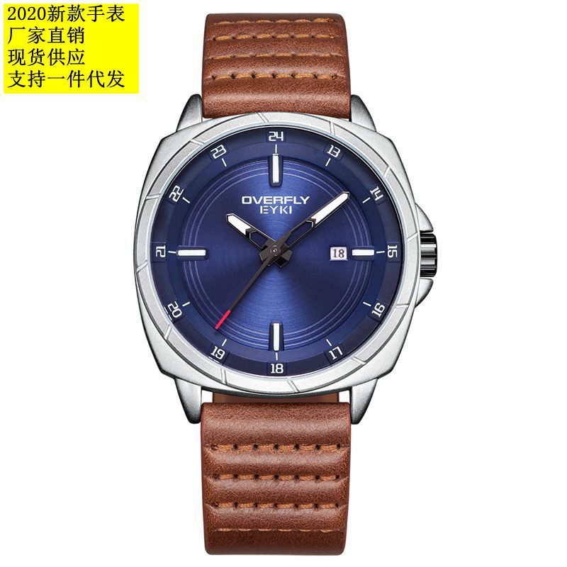 新款艾奇手表男时尚潮流简约大气个性日历防水男士石英腕表E3148L