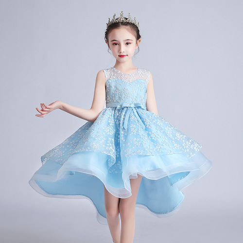 Children's Princess Dress Summer New Chiffon Train Ball Gown Dress for Trendy Girls Host Piano Performance Dress