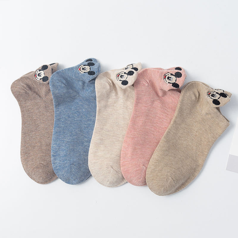 Calcetines bajos para mujer estilo japonés con bordado de Mickey Mouse diseño liso primavera verano en stock