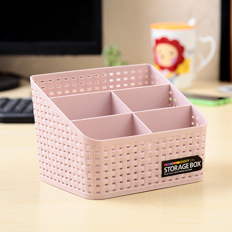 Wholesale rattan-like storage box office desktop living room cosmetics remote control multi-function storage rack