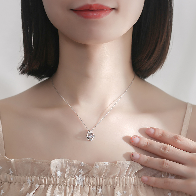 Verano s925 collar de plata esterlina de las mujeres de estilo coreano corona fresca elegante collar de circón regalo de cumpleaños para novia