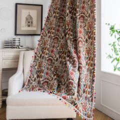 Imanqi Yun Patterned Colorful Geometric Bohemian Kitchen Curtain Curtain Set Full Window Semi-Darkening