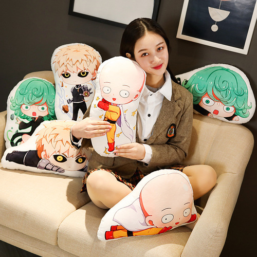 One-Punch Anime Merchandise: Saitama Teacher, Genos, and Dragon Curly-Headed Superhero Q-Version Reclining Plush Pillow — Wholesale Toys