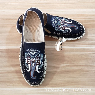 Elephant Original Hand-made Cloth Shoes Line Cloth Bottom Shoes Beef Tendon Bottom Embroidered Men's Cloth Shoes Ethnic Style Embroidery