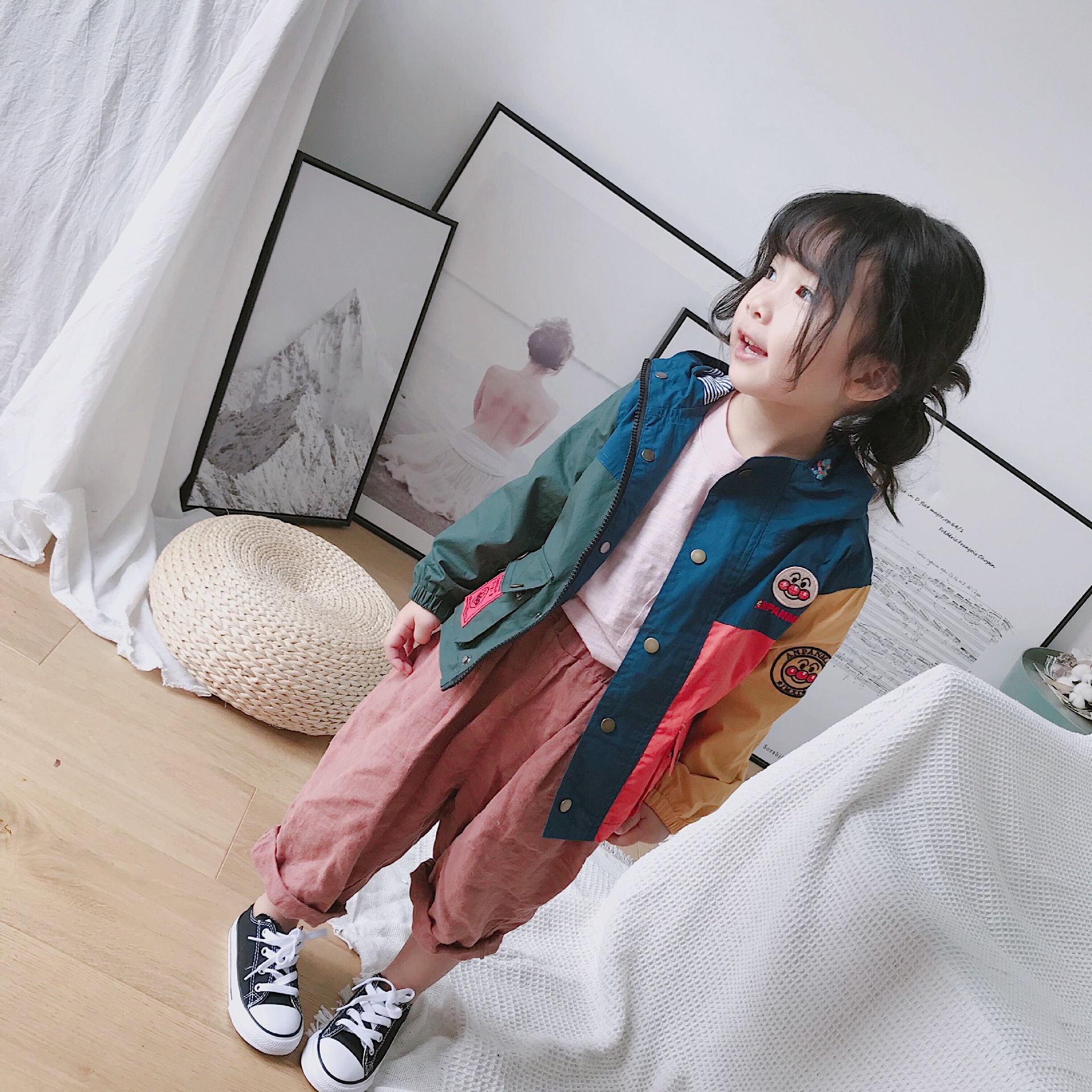 가을 2024 새로운 빵 소년 더블 레이어드 인테리어 스트라이프 썬 보호 코트 에어컨 룸 윈드브레이커 재킷