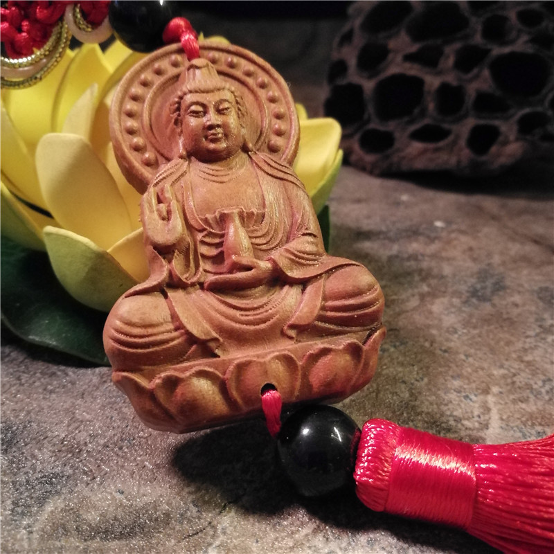 新款汽车挂件精雕观音佛像桃木车挂木质后视吊饰庙会展会景区礼品