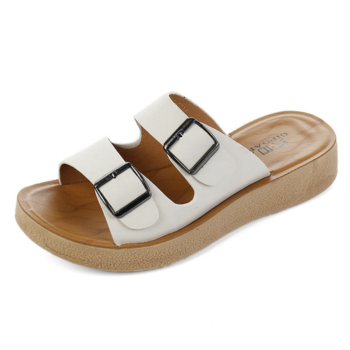 Middle-aged and elderly slippers summer soft-soled anti-slip fashionable ladies genuine leather middle-aged people 2024 new mother slippers for outer wear