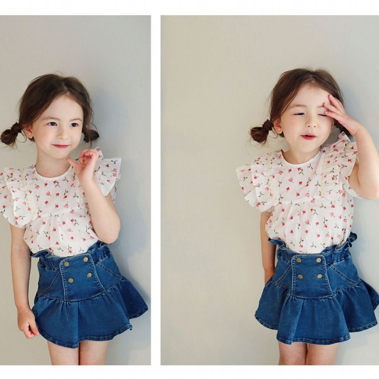 2024 Summer Girls' Skirt Strawberry Shan Elastic Waist Thin Girls' Jeans Skirt Pants 