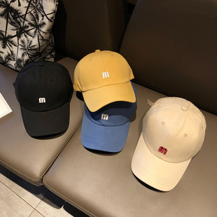 ins Hat Women's Summer Fashion Simple M Letter Embroidered Baseball Cap Men's All-match Curved Cornice Sunshade Hat Korean Style Cap