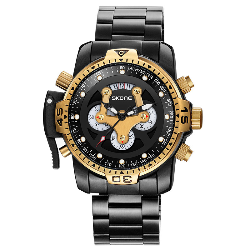 SKONE space-time 7468E men's quartz watch stainless steel with three small plate pointer luminous casual fashion watch