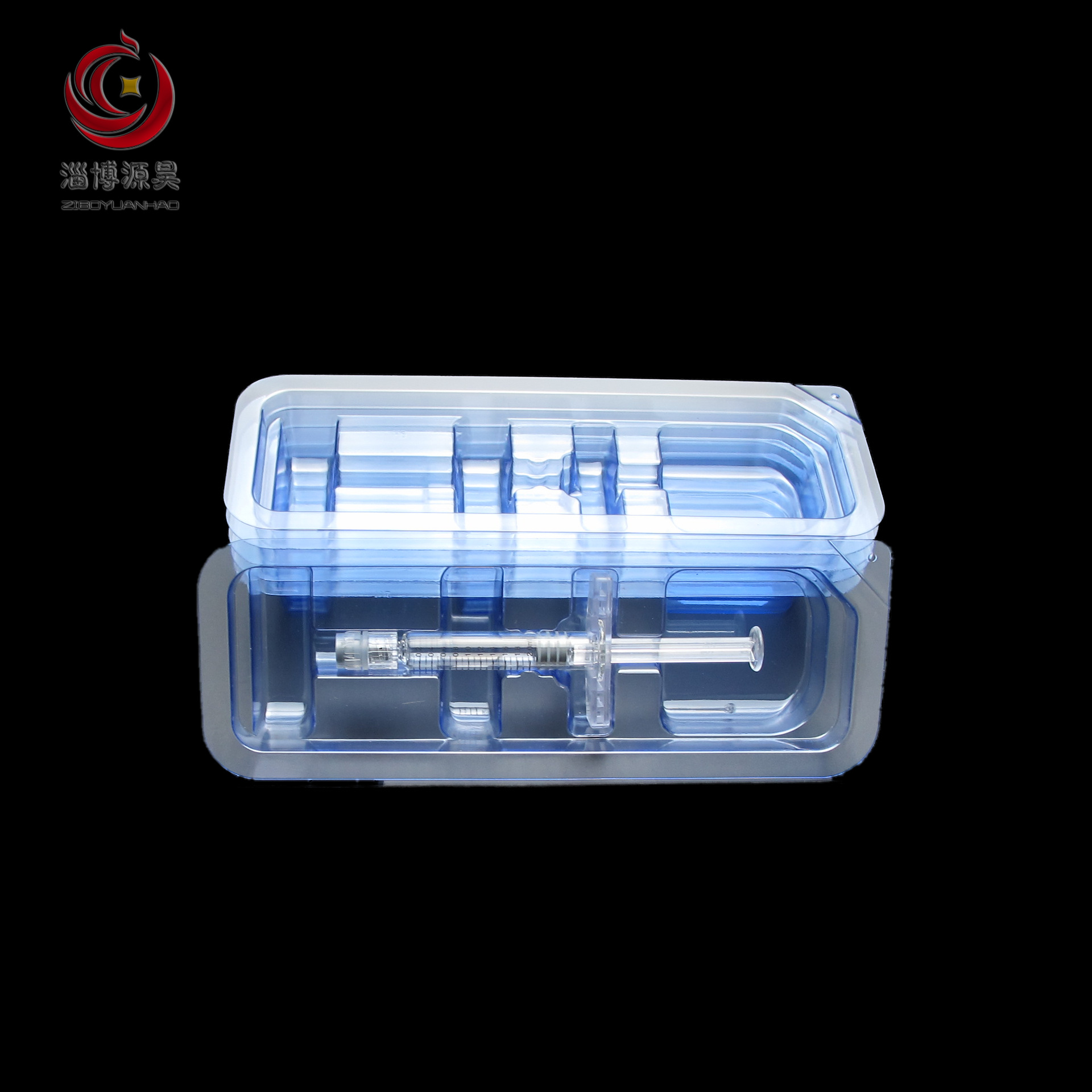 玻尿酸注射器吸塑包装盒/ 透蓝PETG玻尿酸泡壳背板纸/水光针盒子