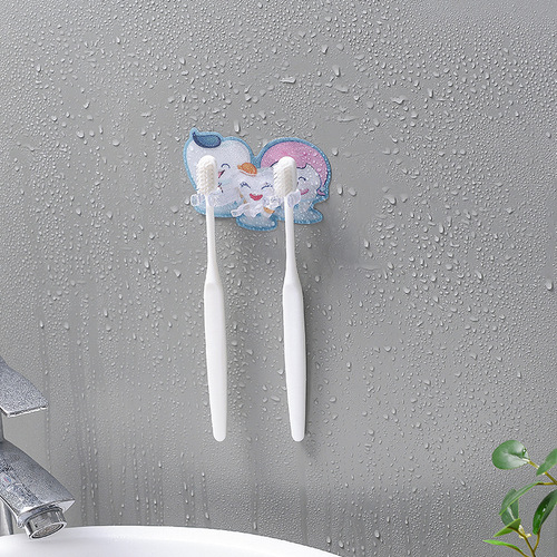 卡通免打孔无痕粘胶亲子牙刷架 卫浴壁挂式粘胶小挂架儿童牙刷架