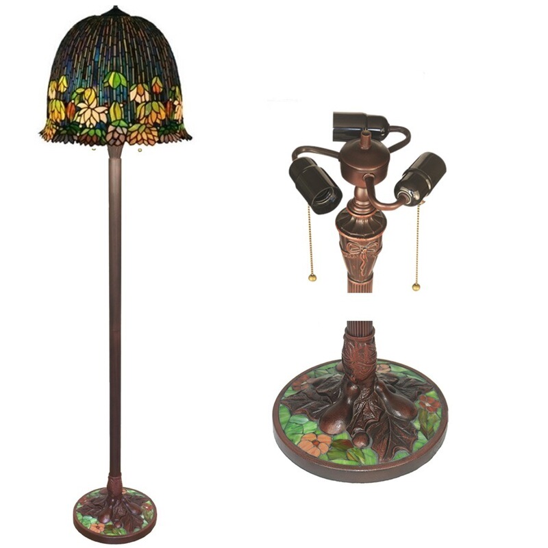 In Stock Stock 18-inch retro handmade Tiffany Sleeping Lotus floor lamp European-style living room colored glass table lamp