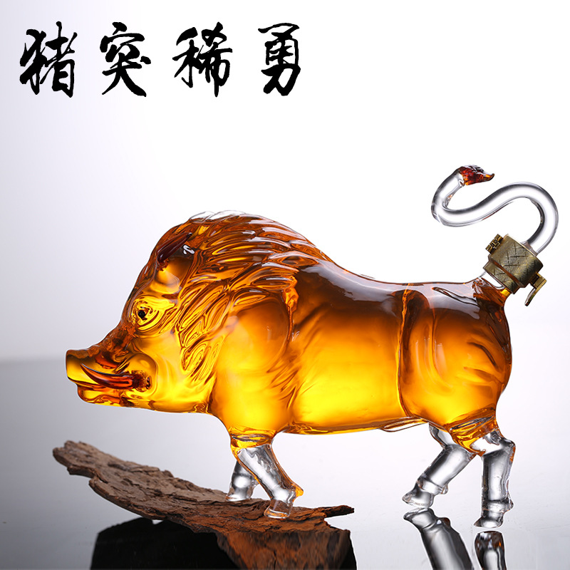 Serie del zodiaco jabalí botella de vino de vidrio borosilicato ginseng botella de vino forma de cerdo botella de vino artesanal