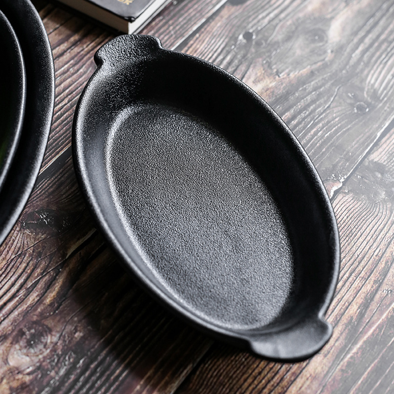 Negro mate esmerilado binaural Oval Pan horno para hornear pan