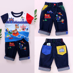 新款童裝日式mikizorayi男童卡通遊樂場夏季牛仔短褲 一件代發