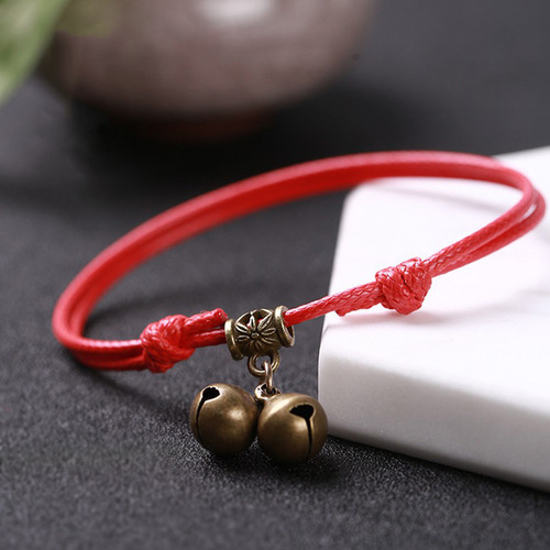 Black rope bell anklets for men and women, red rope, simple Korean version, retro fashion anklets, fashion personalized jewelry wholesale weaving