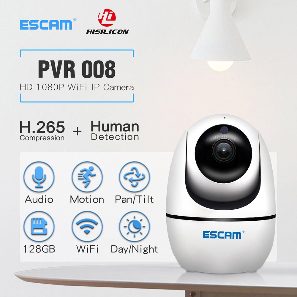 ESCAM PVR008 H.265 1080P PT WiFi红外摄像机支持ONVIF双向通话