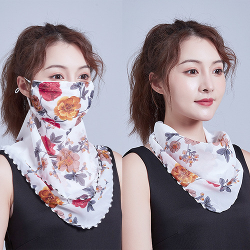 Spring and summer sun protection neck protection women's thin chiffon breathable mask cycling adjustable small scarf neck scarf