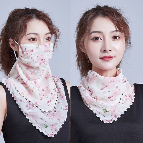 Spring and summer sun protection neck protection women's thin chiffon breathable mask cycling adjustable small scarf neck scarf