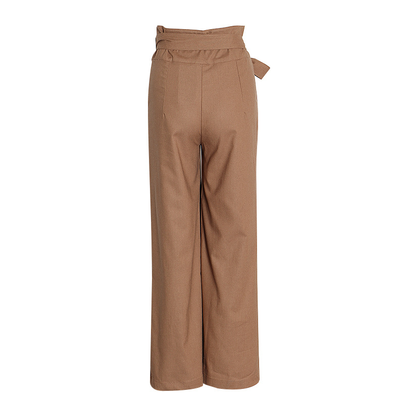 Women's High-Waisted Bow Detail Cargo Pants Solid Color Wide Leg Loose Fit Autumn Fashion Bottoms_voghion.com