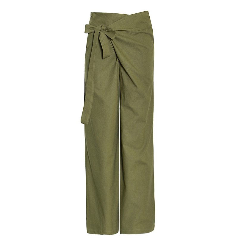 Women's High-Waisted Bow Detail Cargo Pants Solid Color Wide Leg Loose Fit Autumn Fashion Bottoms_voghion.com