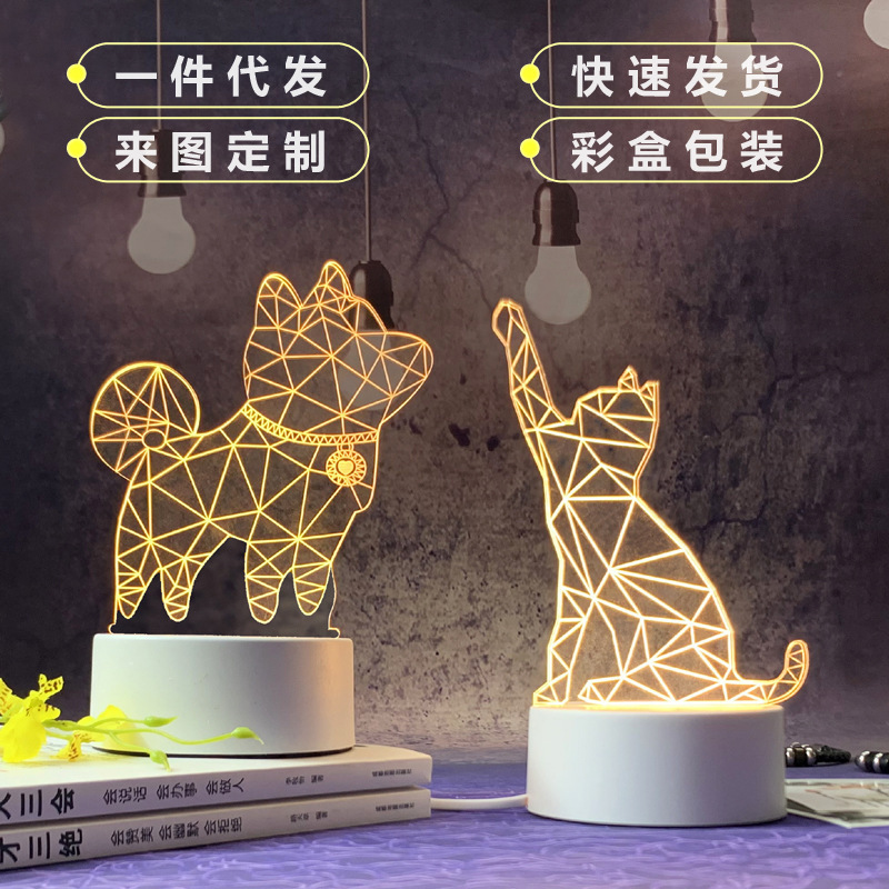 Night Light Bedroom Led Bedside Lamp Plug-in Acrylic 3D Table Lamp Birthday Gift Creative Children's Day Gift