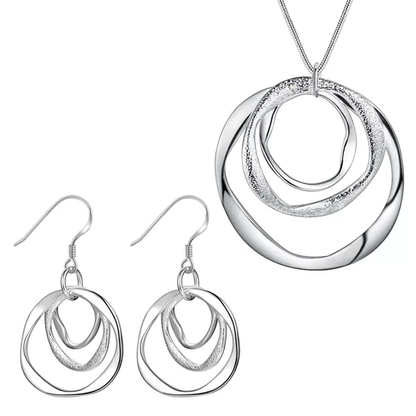Jinrongxing 925 Silver-Plated Export Jewelry Girls Three-Circle Geometric Earrings Necklace Set Aliexpress Hot Style