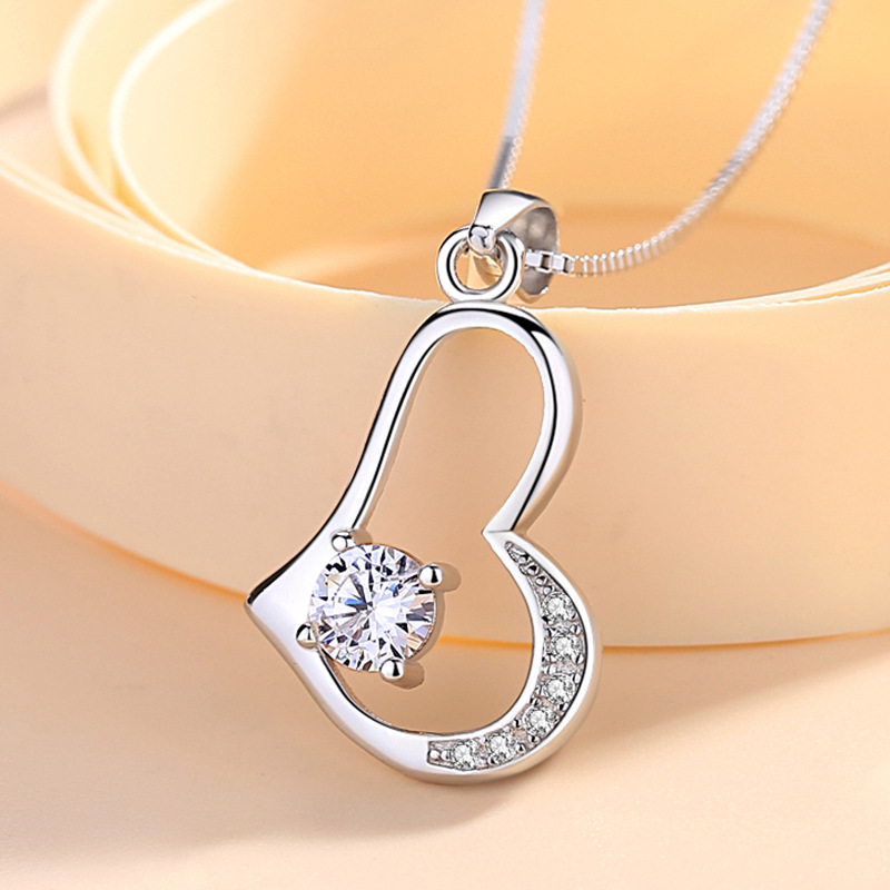 2020 nuevo s925 diamante púrpura collar de plata esterlina de las mujeres de moda colgante en forma de corazón colgante estilo coreano Cadena de clavícula joyería de moda