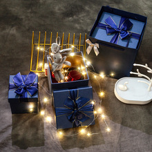 廠家現貨正方形禮品盒大號藍色禮物包裝盒天地蓋蝴蝶結生日禮盒