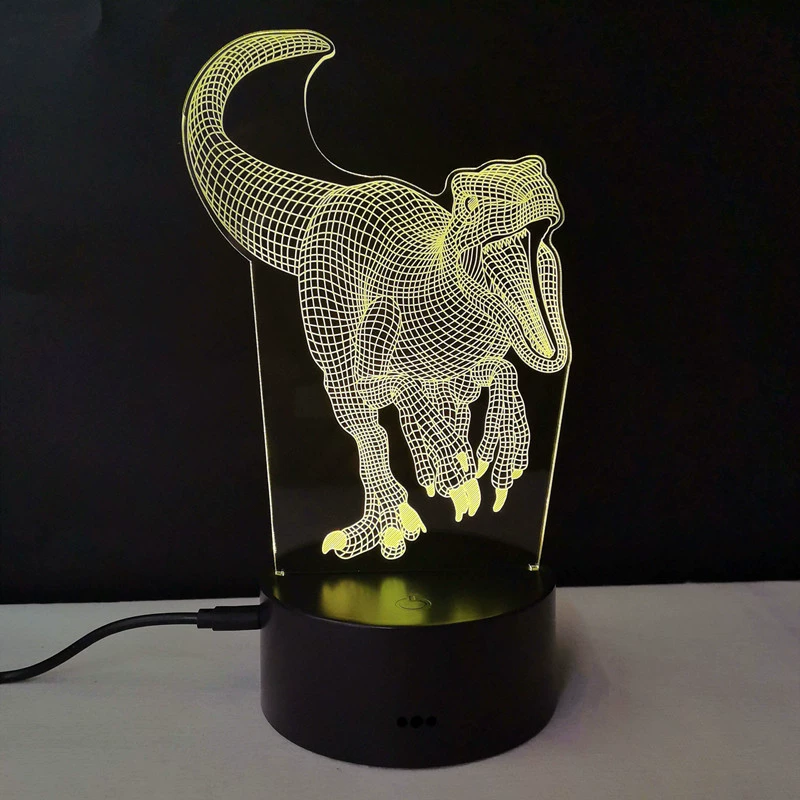 3D-динозавр светящаяся ночная лампа LED, RGB 7-цветная настольная лампа с пультом, творческий подарок