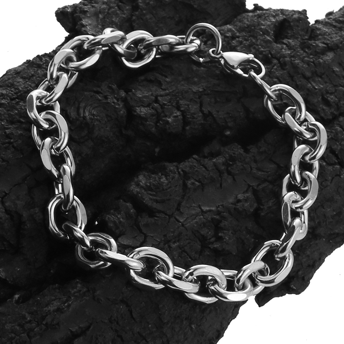 Cadena de ángulo de acero inoxidable al por mayor Cadena de pulsera de acero de titanio en forma de O impermeable ins Estilo coreano personalidad de moda hip hop joyería simple