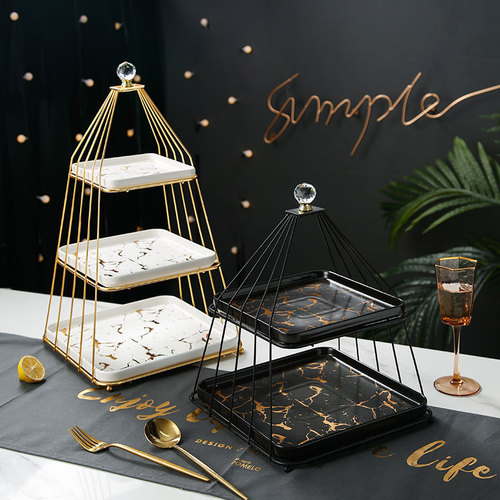 Fruit plate household double-layer storage rack three-layer dessert table display rack hotel afternoon tea fruit basket cake stand