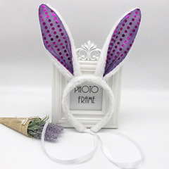 廠家直銷兒童節表演道具 兔女郎亮片小白兔耳朵加綁帶不會掉發箍