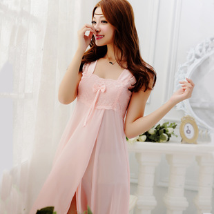 Cross-Border Exclusive Amazon Summer Women's Pajamas Camisole Ice Silk Sexy Slit Foreign Trade Mid-Length Pure Desire Nightdress