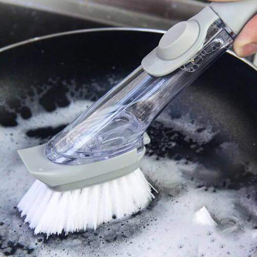 Kitchen cleaning brush, pot-scrubbing artifact, multi-functional long-handled brush, dishwashing sponge, automatic liquid-adding pot brush, pot-washing brush