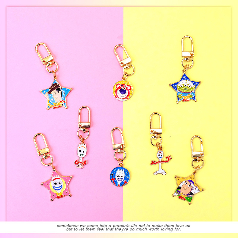 Toy Story Fork Strawberry Bear Anime Cartoon Metal Keychain Creative Zinc Alloy Unisex Spot
