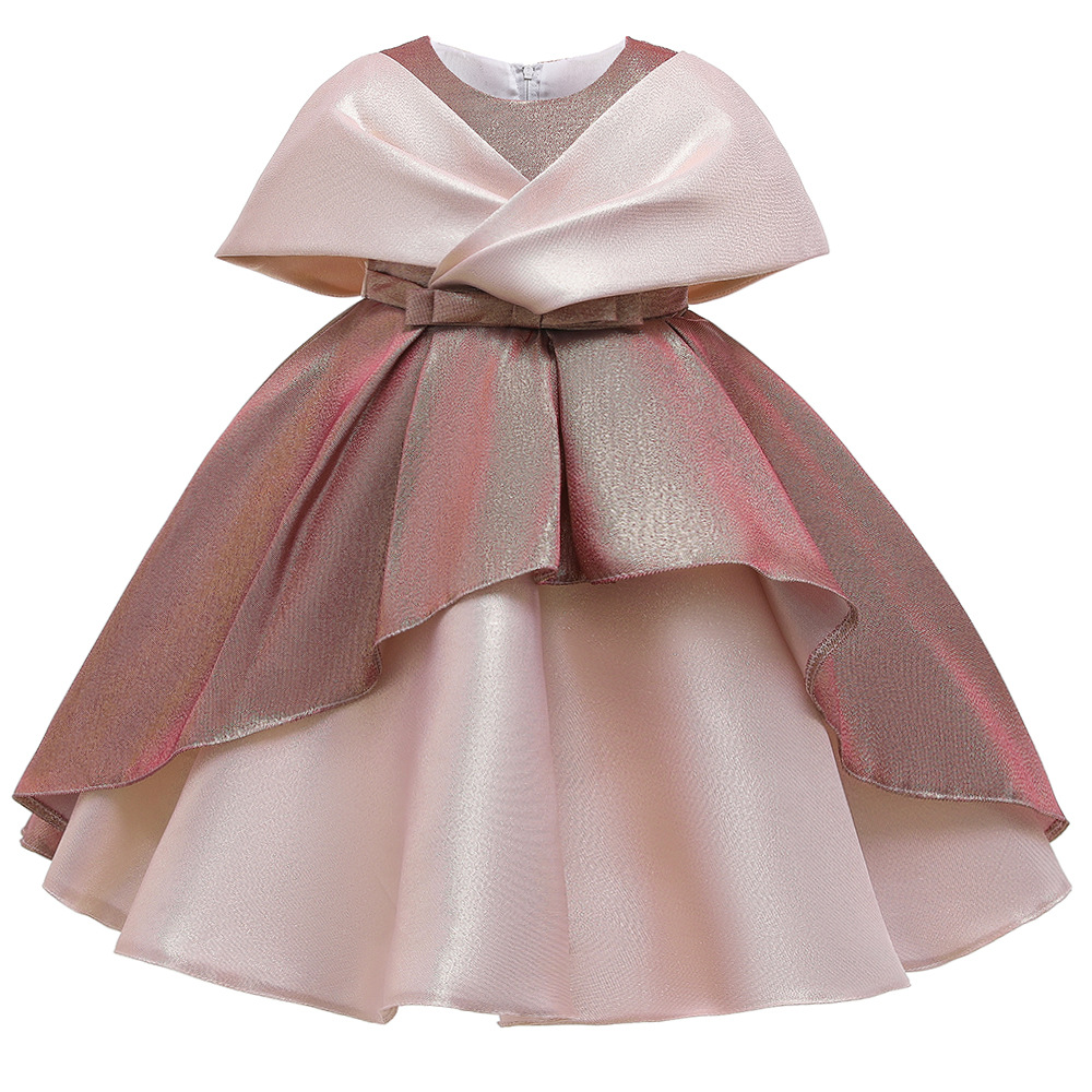 2024 New Children's Dress Girls' Two-Wear Stitching Pontoon Dress Gold Silk Cloth Princess Dress Flower Girl's Wedding Dress