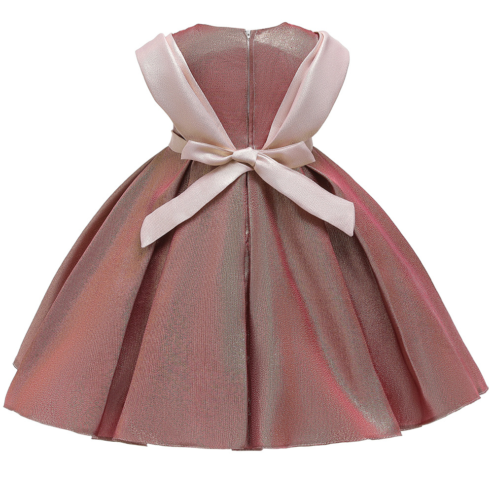 2024 New Children's Dress Girls' Two-Wear Stitching Pontoon Dress Gold Silk Cloth Princess Dress Flower Girl's Wedding Dress