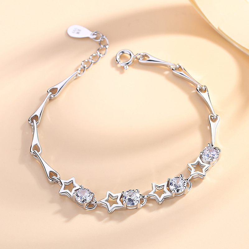 S925 plata esterlina estrella pulsera Hada estilo simple estrella pulsera japonesa y coreana incrustaciones ZIRCON pulsera mujer moda Accesorios