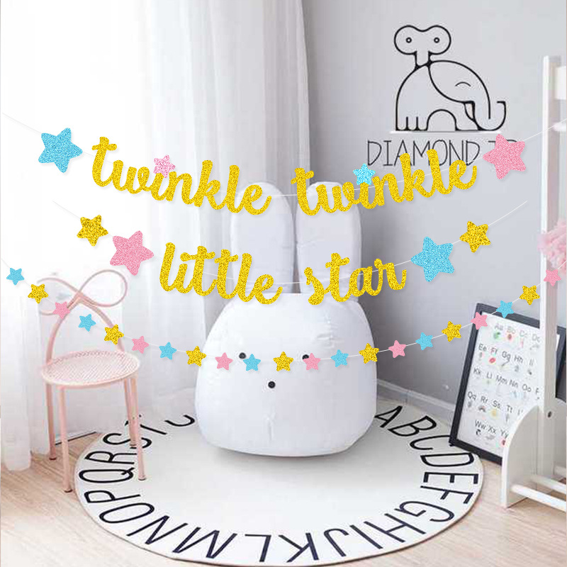 Decoración de cumpleaños colorido Twinkle Twinkle pequeña estrella de pentacos tarjetas de papel pulverizado flores