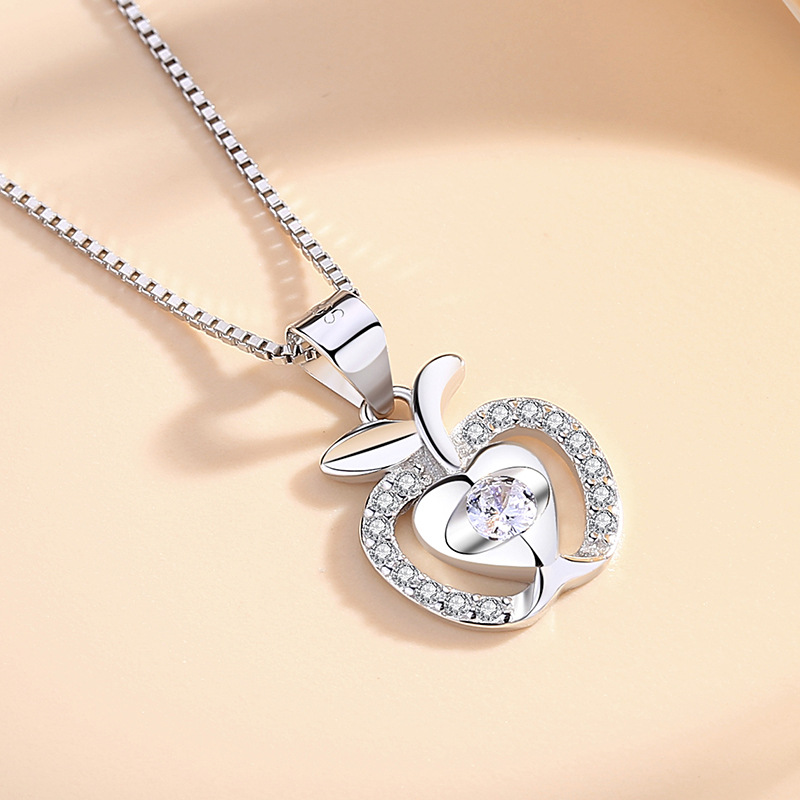 S925 plata esterlina Pequeña Manzana colgante estilo coreano fruta fresca diamante joyería Navidad Eve accesorios al por mayor