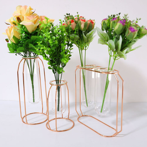 Iron hanging transparent glass test tube planter stand vase minimalist hydroponic planter garden small flower stand home decor