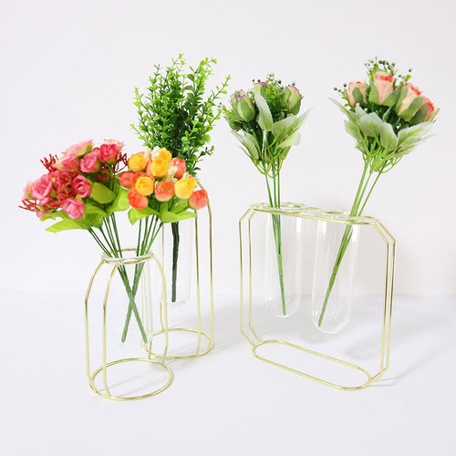 Iron hanging transparent glass test tube planter stand vase minimalist hydroponic planter garden small flower stand home decor