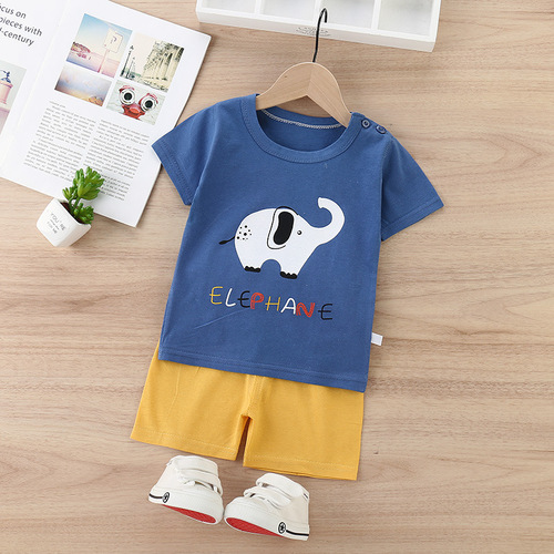 Children's short-sleeved suit cotton mid-sized baby suit male and female baby summer children's thin cotton short-sleeved shorts