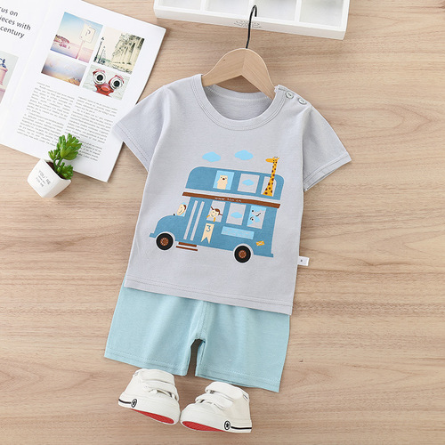 Children's short-sleeved suit cotton mid-sized baby suit male and female baby summer children's thin cotton short-sleeved shorts