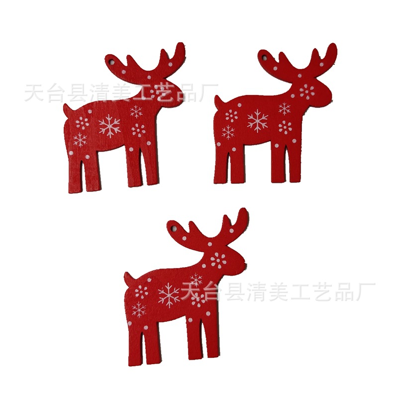 Colgante de dibujos animados navideños de madera de bricolaje de la serie navideña pintada roja 10 piezas en un paquete con 10 cuerdas de cáñamo