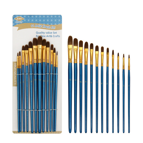 Amazon Watercolor Acrylic Brush Set 12 Pearlescent Blue Rod Student Art Painting Oil Painting Brush Wholesale