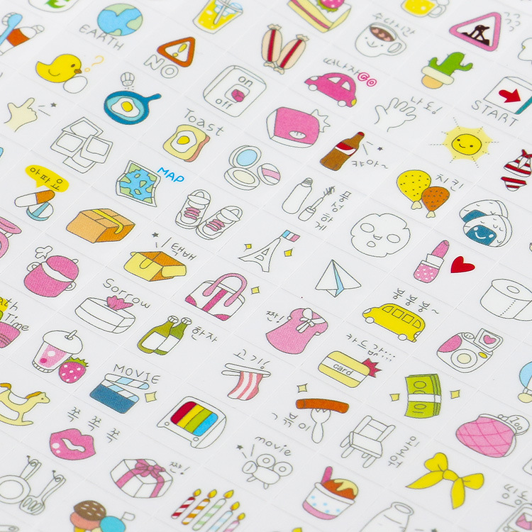 Pegatinas creativas papelería mini fábrica lindo diario de dibujos animados pegatinas 6 modelos opcionales 2 hojas