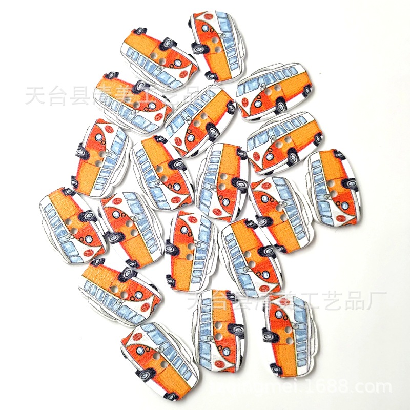 Fondo blanco pintado dibujos animados autobús decoración de madera dibujos animados tipo autobús botón 50 un paquete